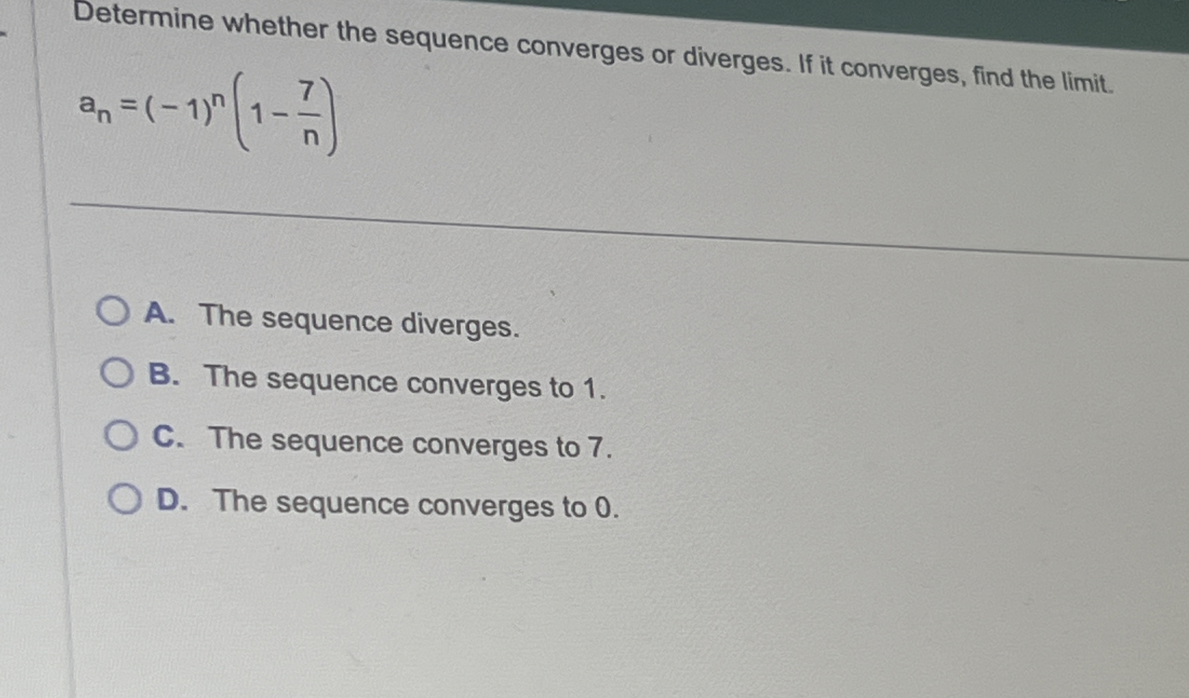 Determine whether the sequence converges or