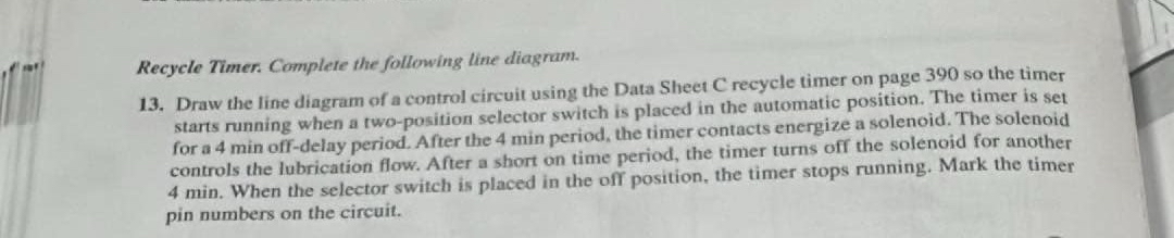 Recycle Timer Complete the following line