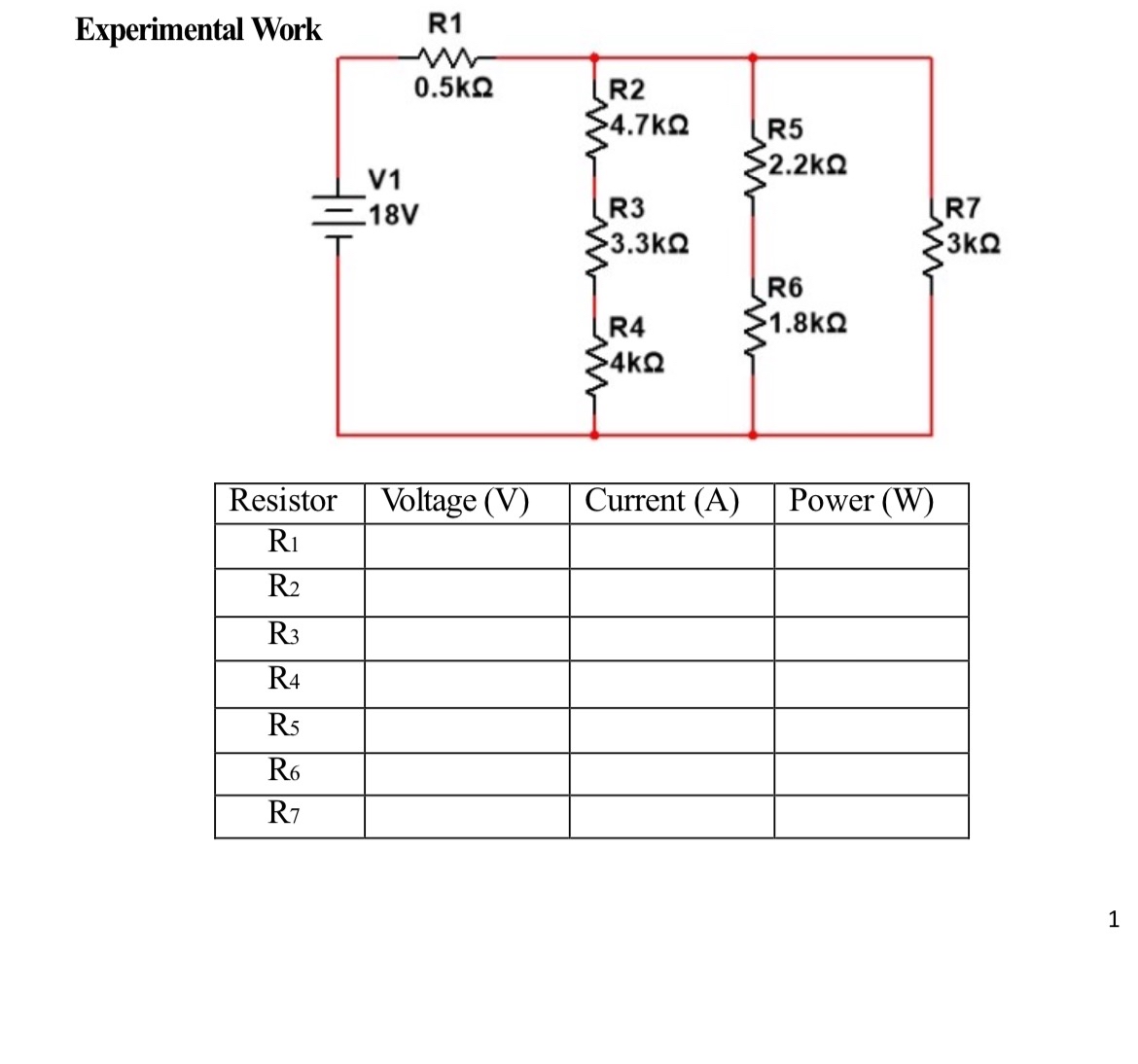 Experimental ? - \ table [ [ Resistor , Voltage (