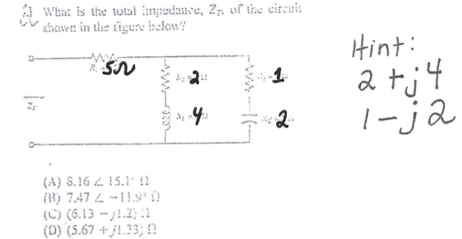 A ) What is the total impedane, Z 7 , wif the