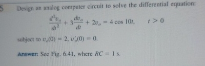 Design an analog computer circuit to solve the