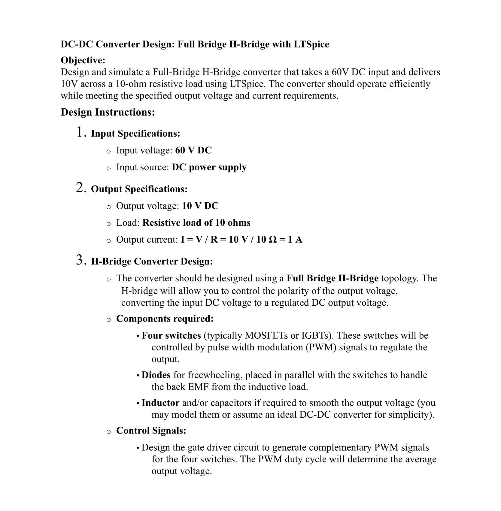 DC - DC Converter Design: Full Bridge H - Bridge