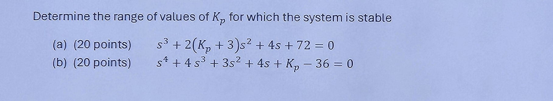 Determine the range of values of K p for which