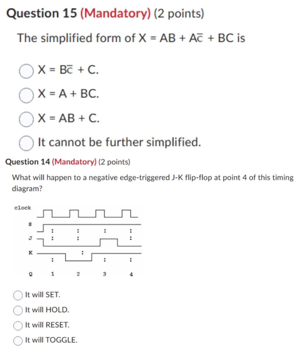 Question 1 5 ( Mandatory ) ( 2 points ) The