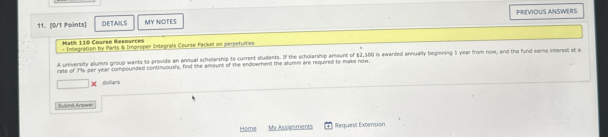 [ 0 / 1 Points ] PREVIOUS ANSWERS Math 1 1 0