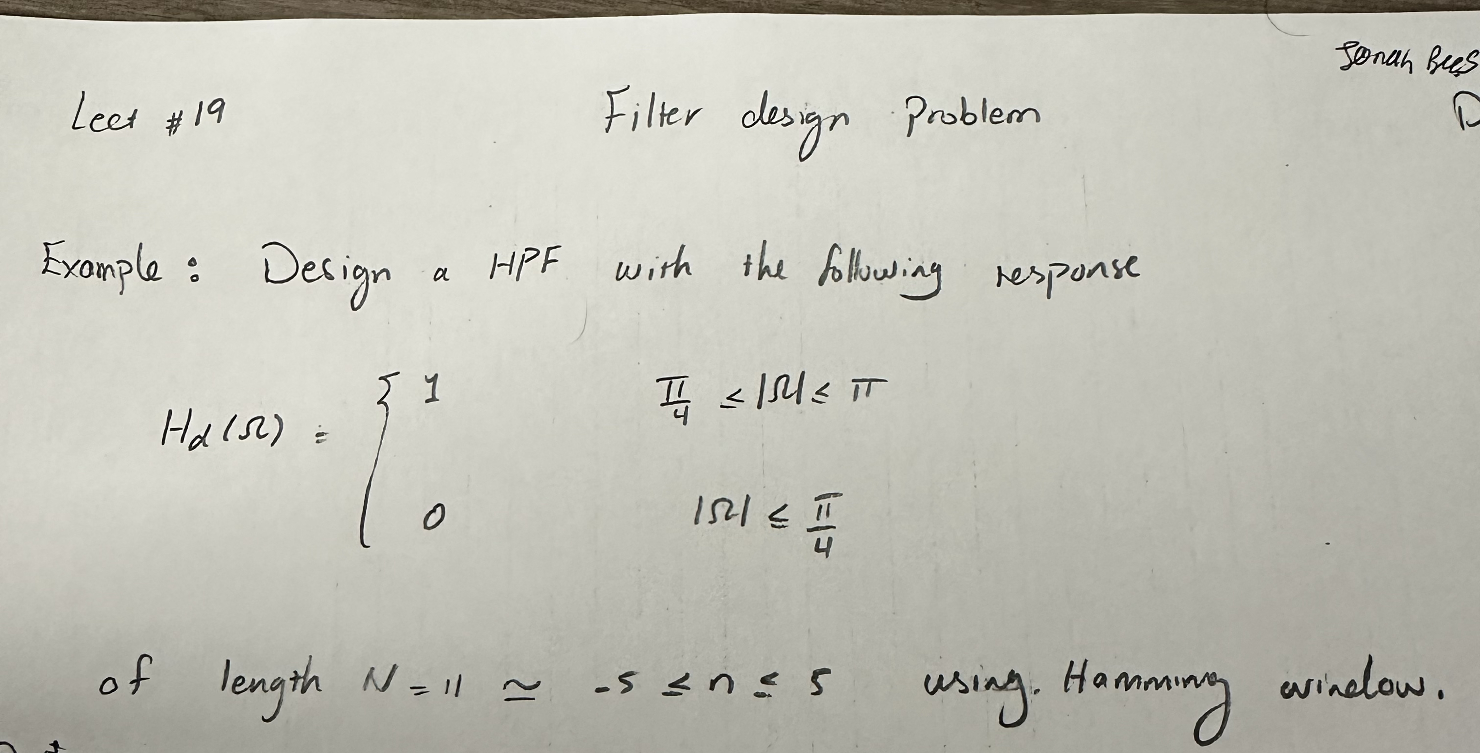 Leet # 1 9 Filter design problem Example: Design