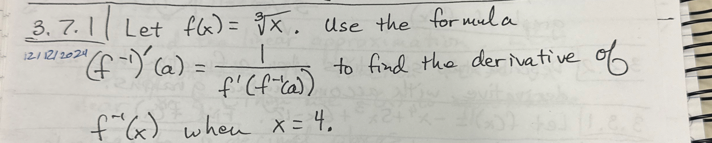 Let f ( x ) = x 3 . Use the formula ( f - 1 ) ' (