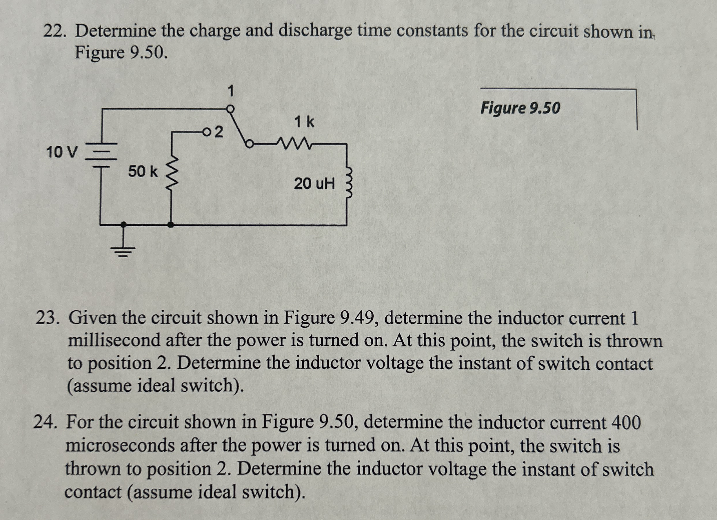 2 4 . For the circuit shown in Figure 9 . 5 0 ,