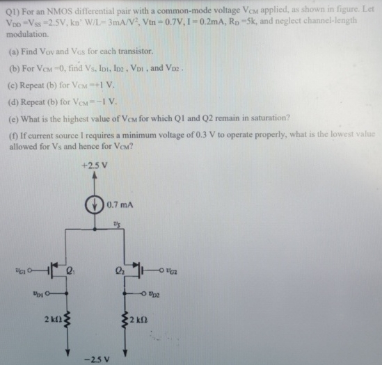 Q 1 ) For an NMOS differential pair with a common