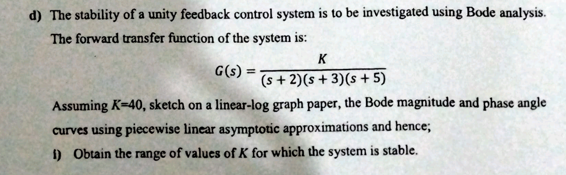 d ) The stability of a unity feedback control