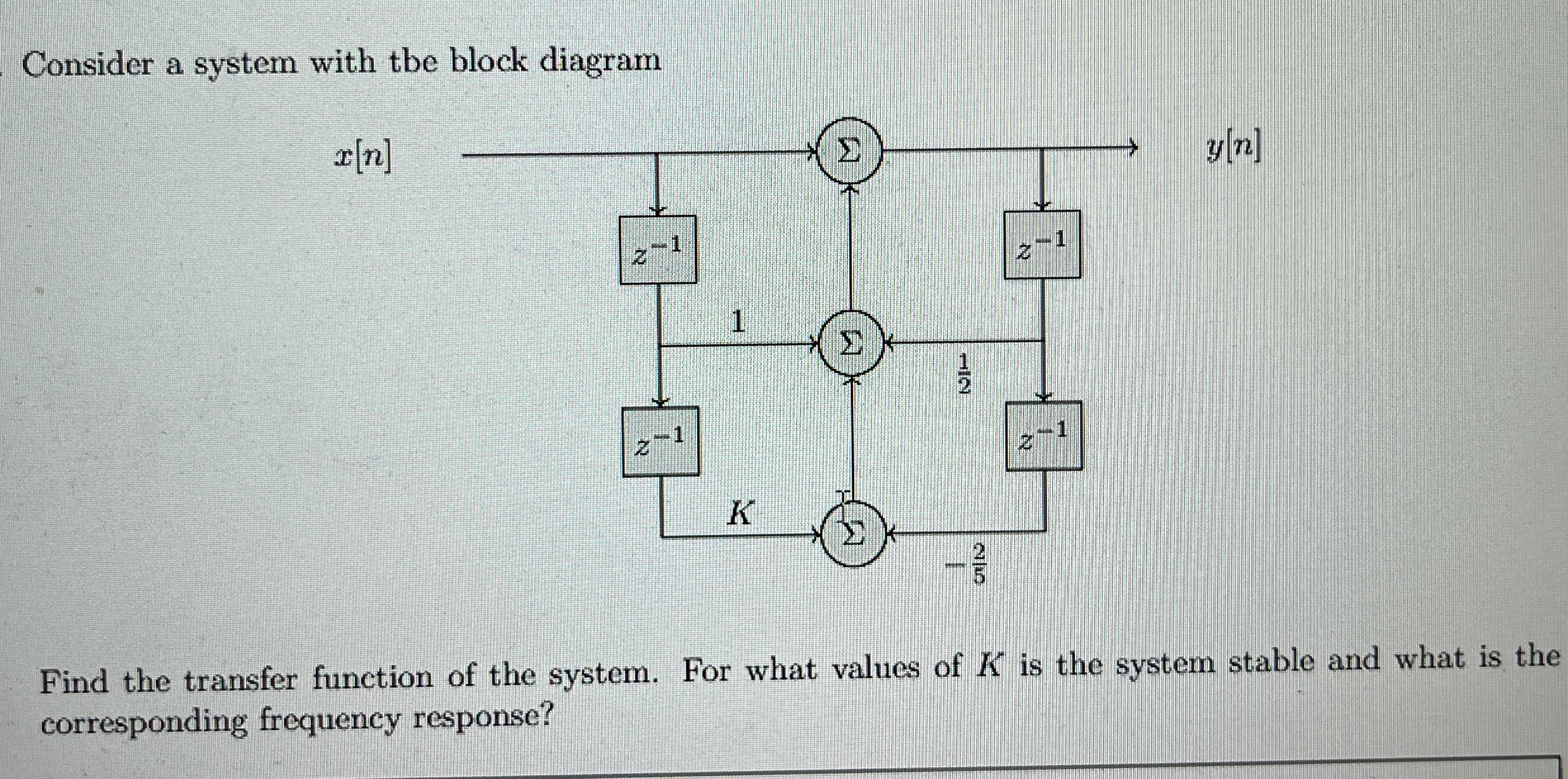 Consider a system with tbe block diagram Find the