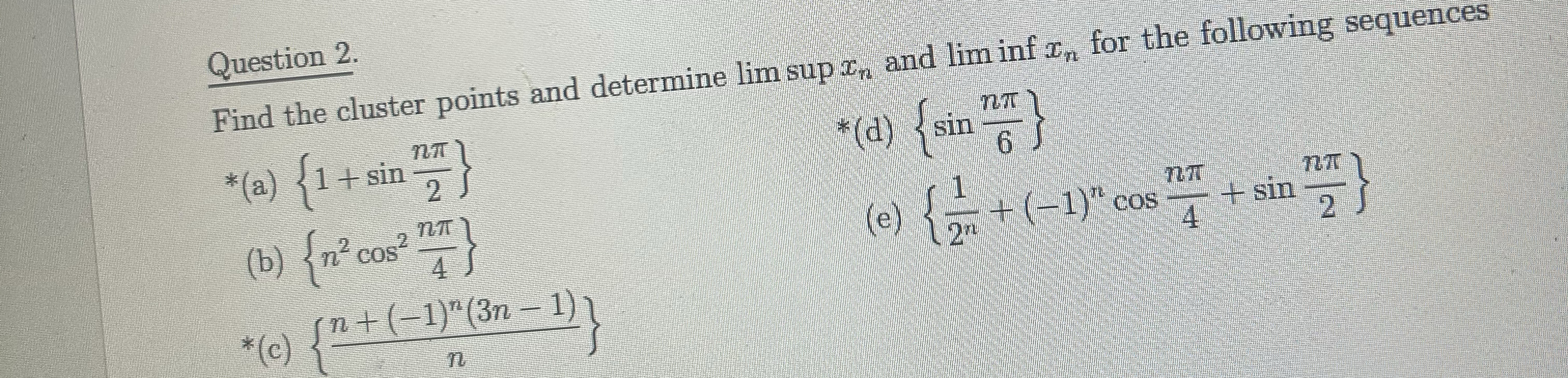 Question 2 . Find the cluster points and