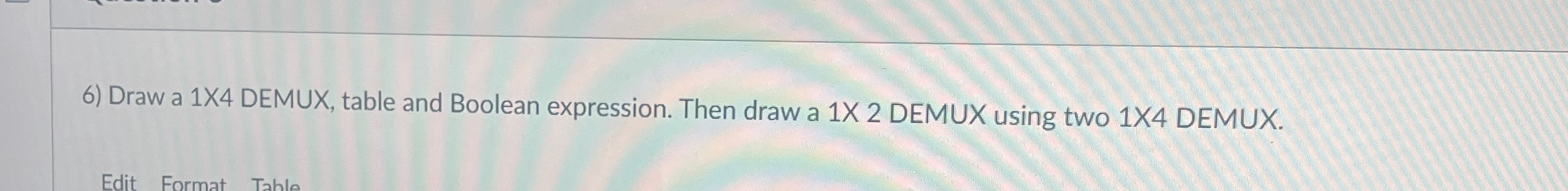 Draw a 1 X 4 DEMUX, table and Boolean expression.