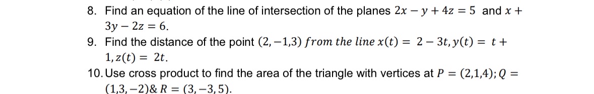 Find an equation of the line of intersection of