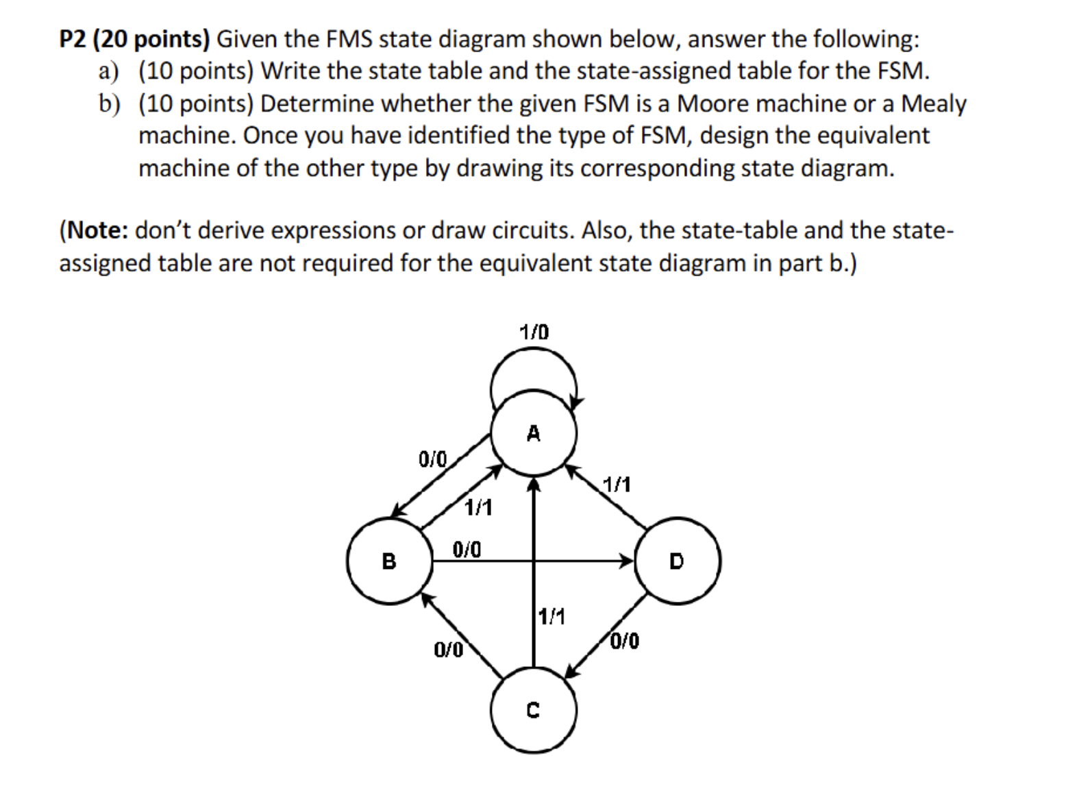 P 2 ( 2 0 points ) Given the FMS state diagram