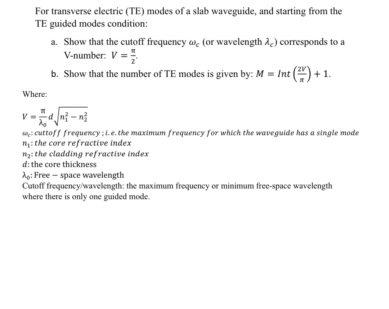 For transverse electric ( TE ) modes of a slab