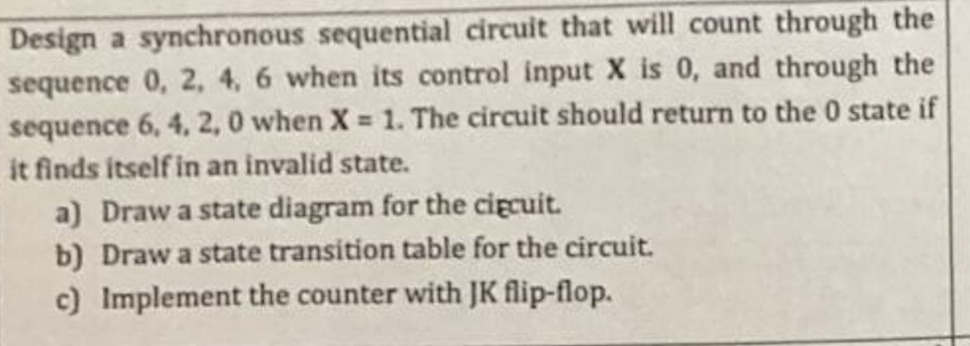 Design a synchronous sequential circuit that will