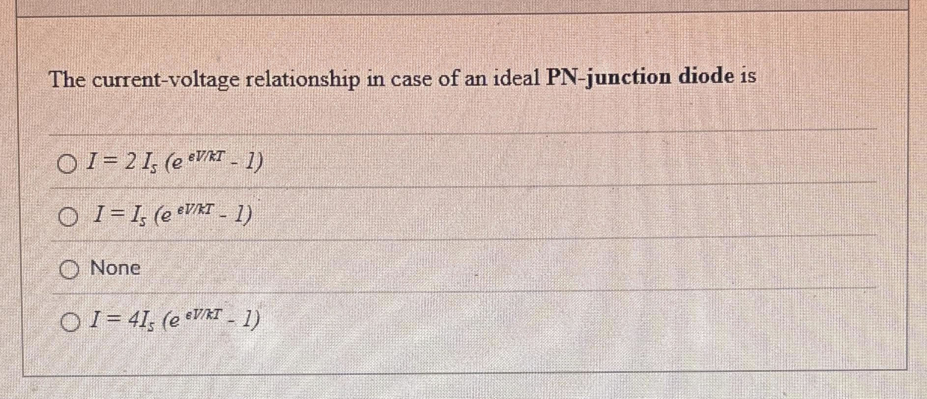 The current - voltage relationship in case of an