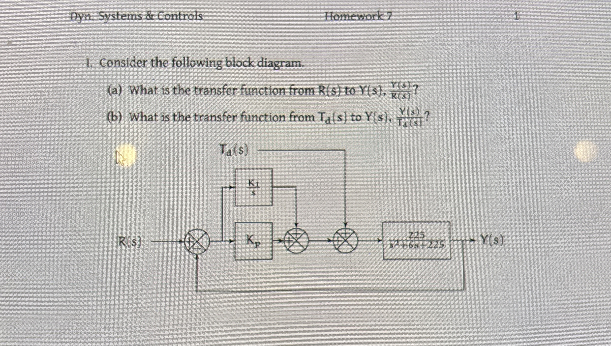 Dyn . Systems & Controls Homework 7 1 Consider