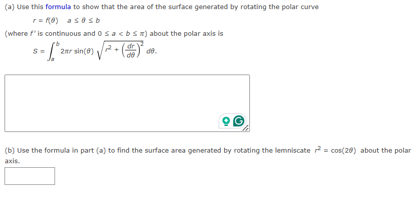 ( a ) Use this formula to show that the area of