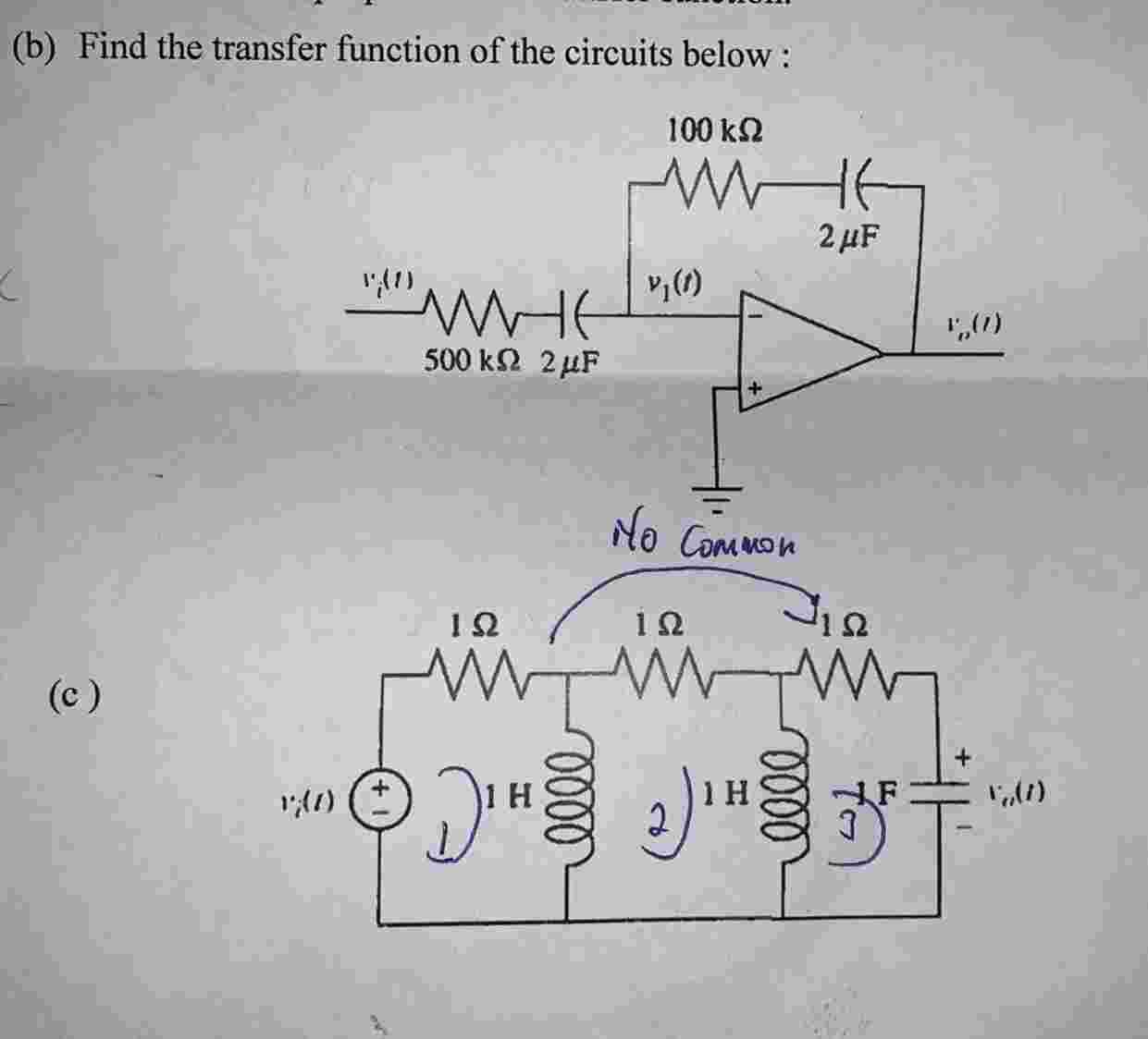 ( b ) Find the transfer function of both circuits