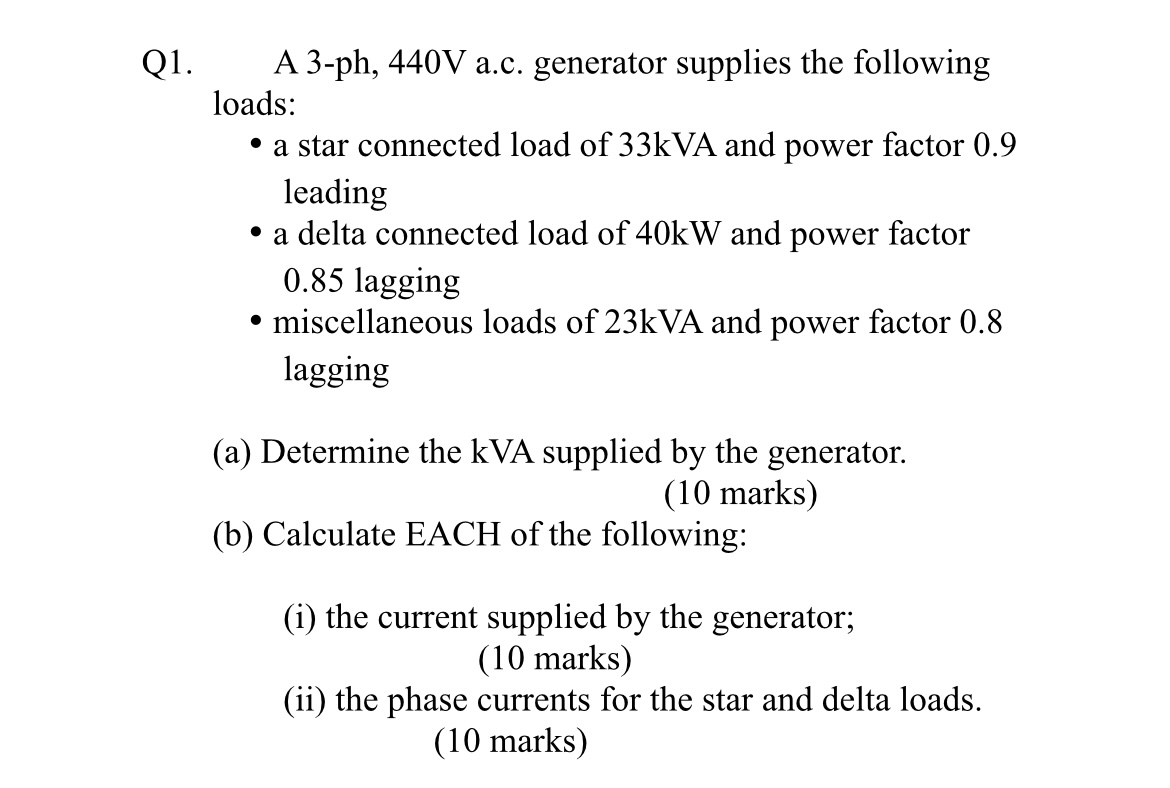 Q 1 . A 3 - ph , 4 4 0 V a . c . generator