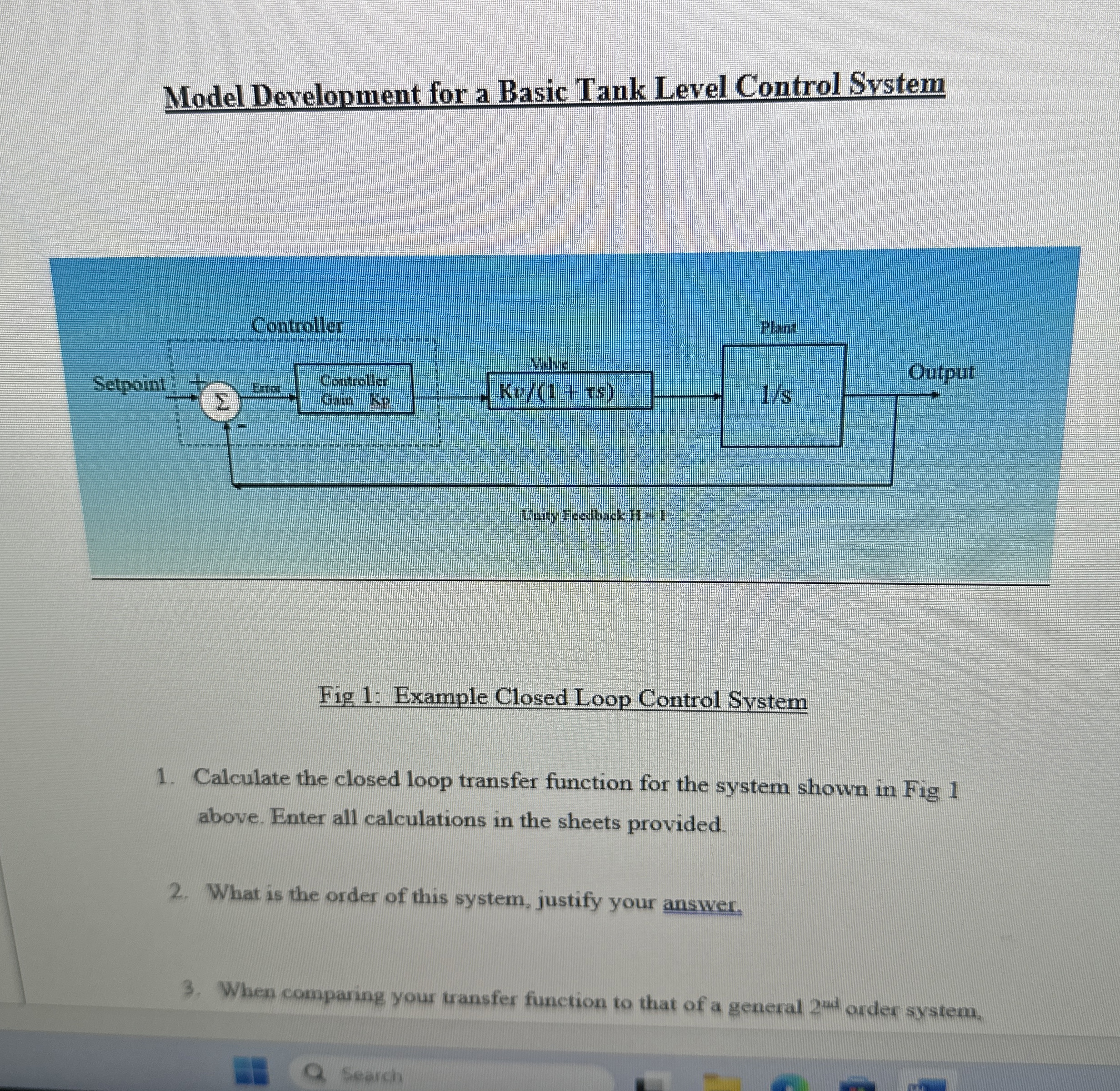 Model Development for a Basic Tank Level Control