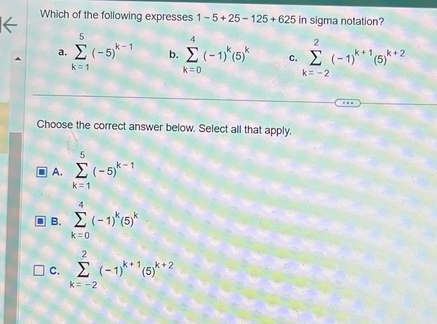 Which of the following expresses 1 - 5 + 2 5 - 1