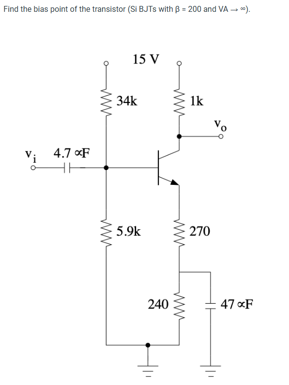 Find the bias point of the transistor ( Si BJTs