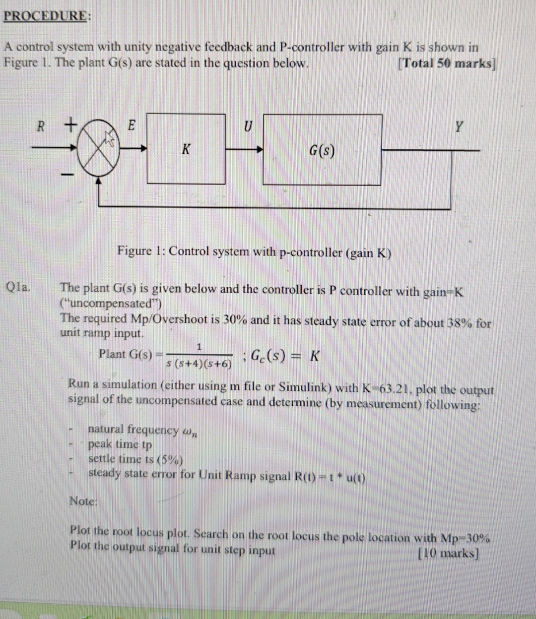 PROCEDURE: A control system with unity negative