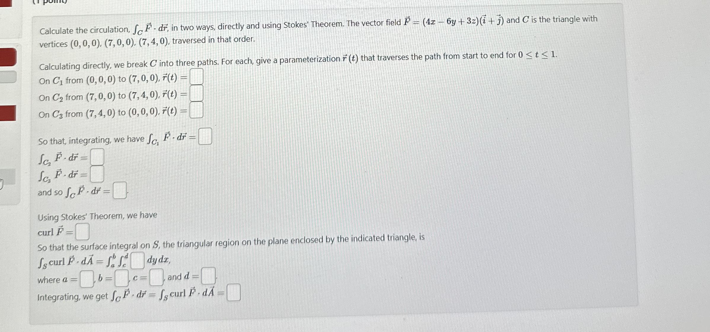 Calculate the circulation, C vec ( F ) * d v e c