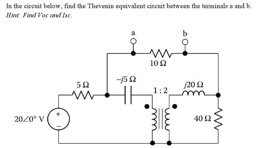 In the circuit below, find the Thevenin