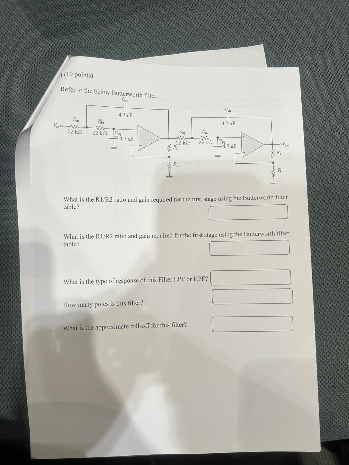 I ( 1 0 points ) Refer to the below Butterworth