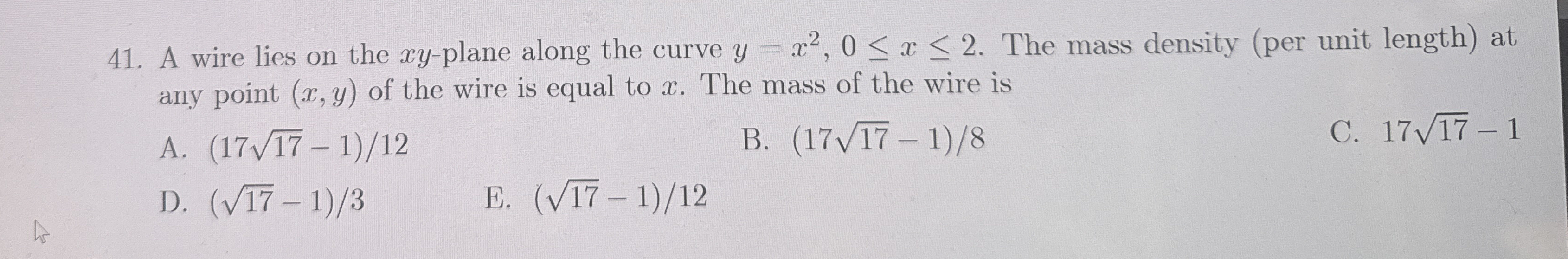 A wire lies on the x y - plane along the curve y
