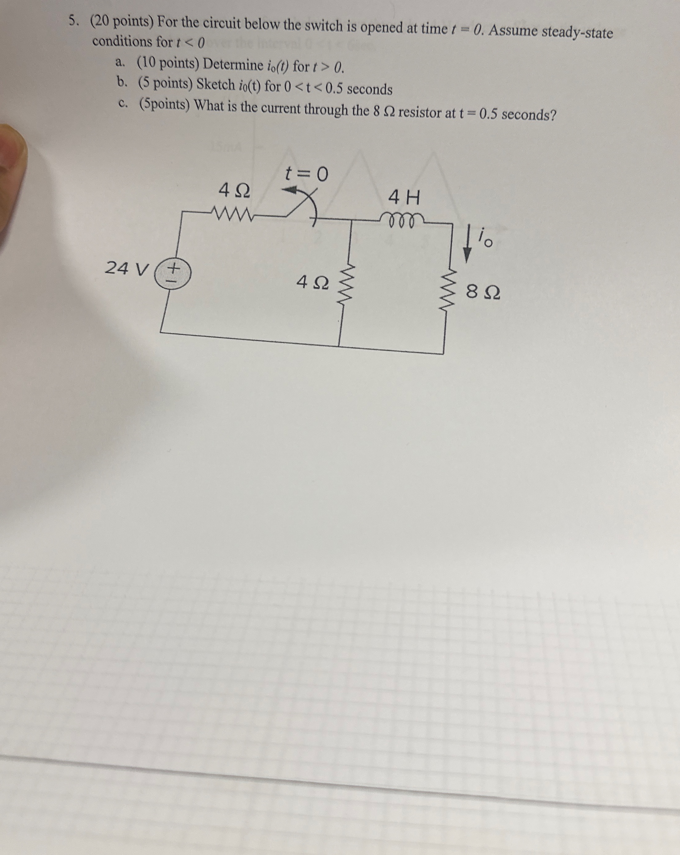 ( 2 0 points ) For the circuit below the switch