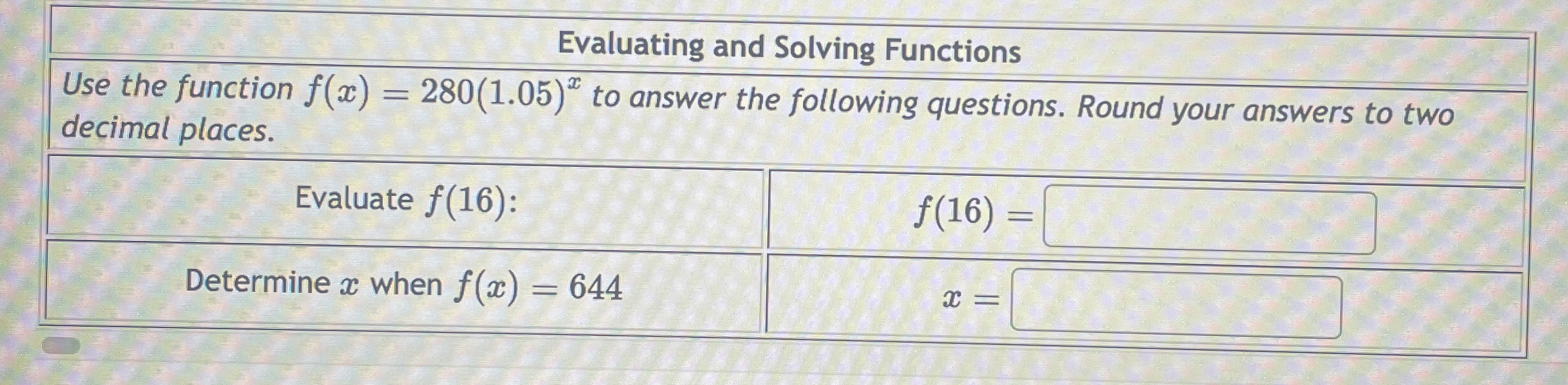 \ table [ [ Evaluating and Solving Functions ] ,