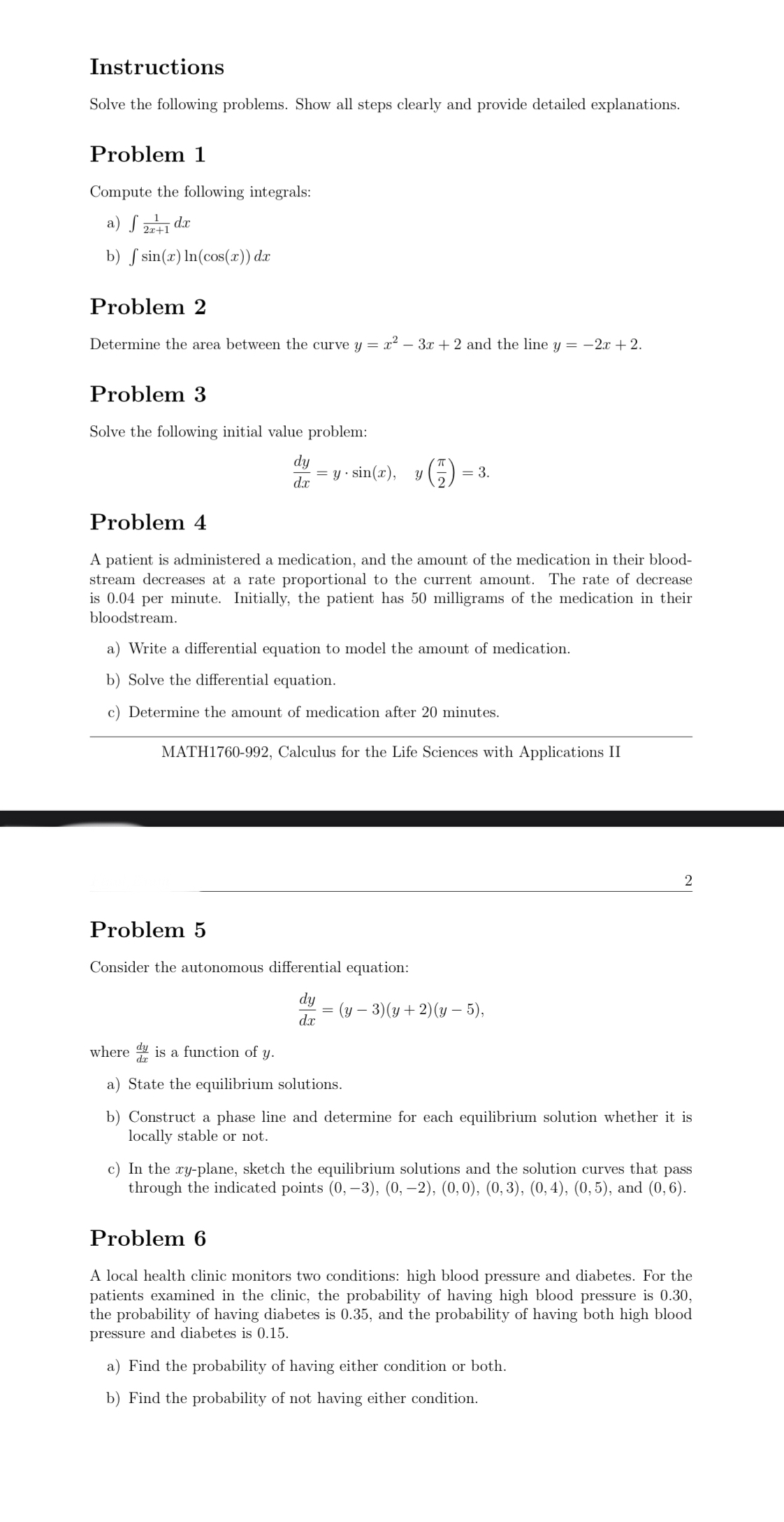 Instructions Solve the following problems. Show