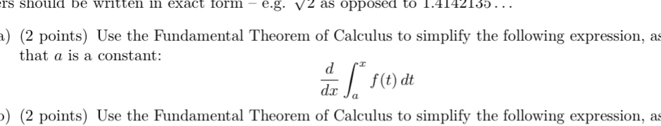 ( 2 points ) Use the Fundamental Theorem of