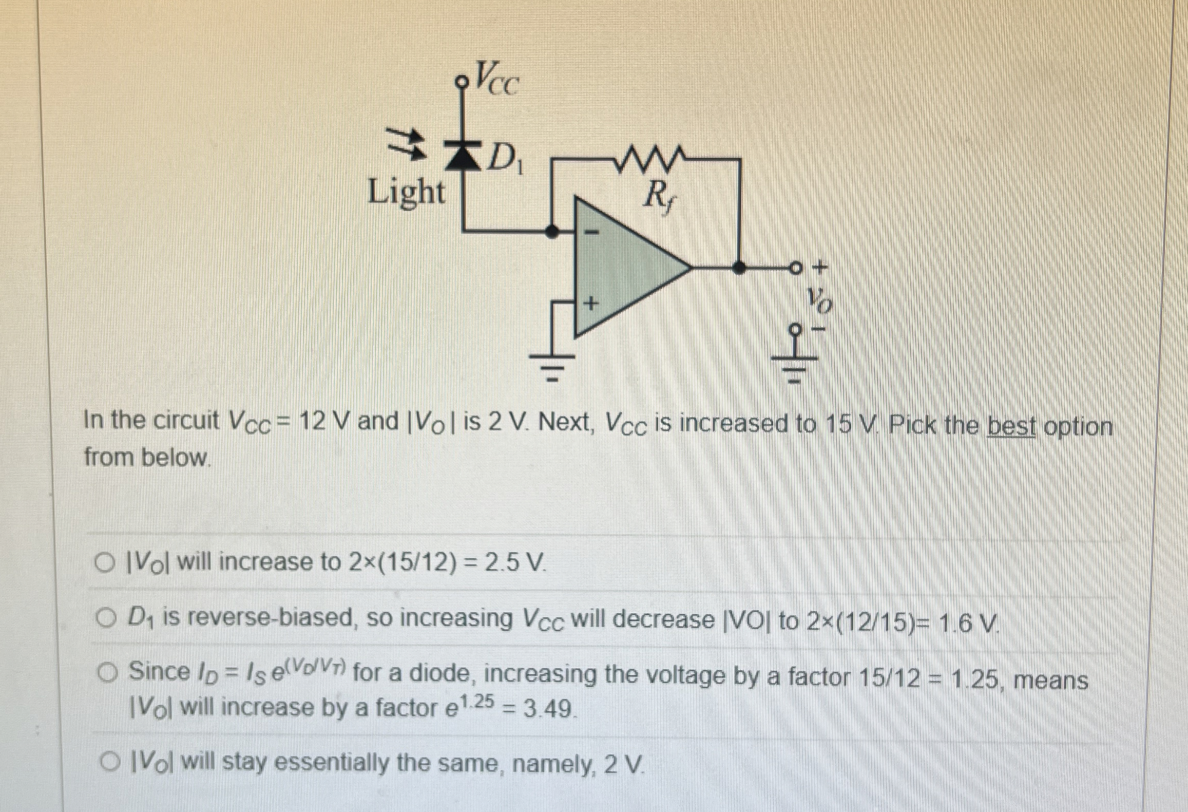 from below. | V o | will increase to 2 ( 1 5 1 2