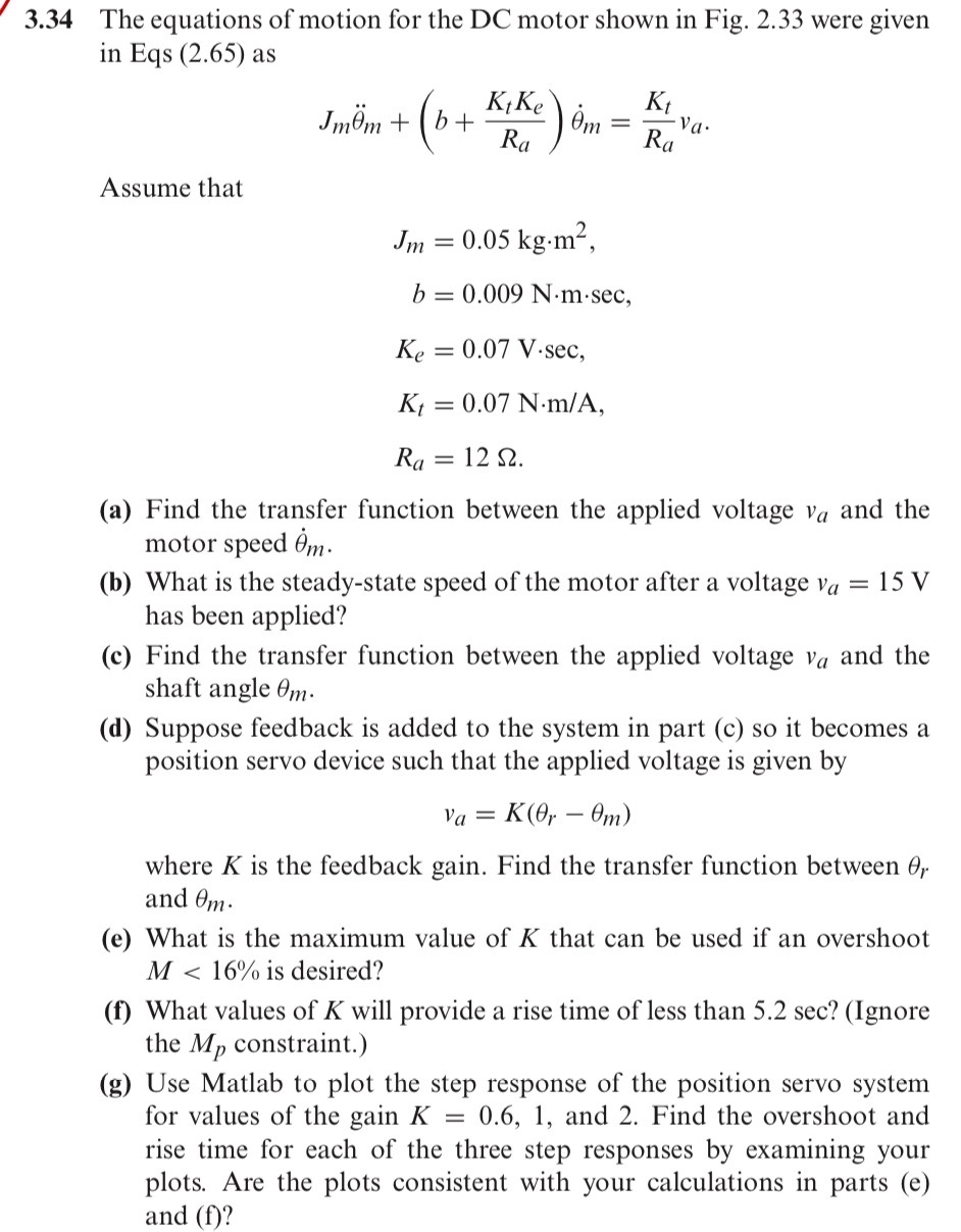 3 . 3 4 The equations of motion for the DC motor