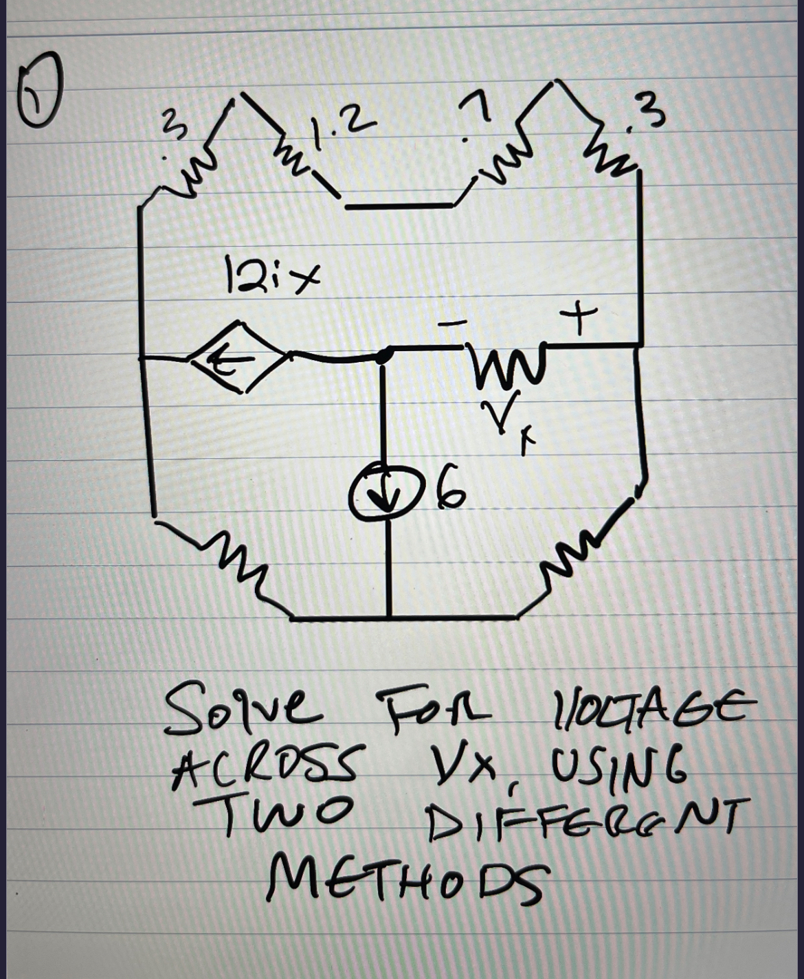 ( 1 ) Solve For voctage ACROSS VX , USING TWO