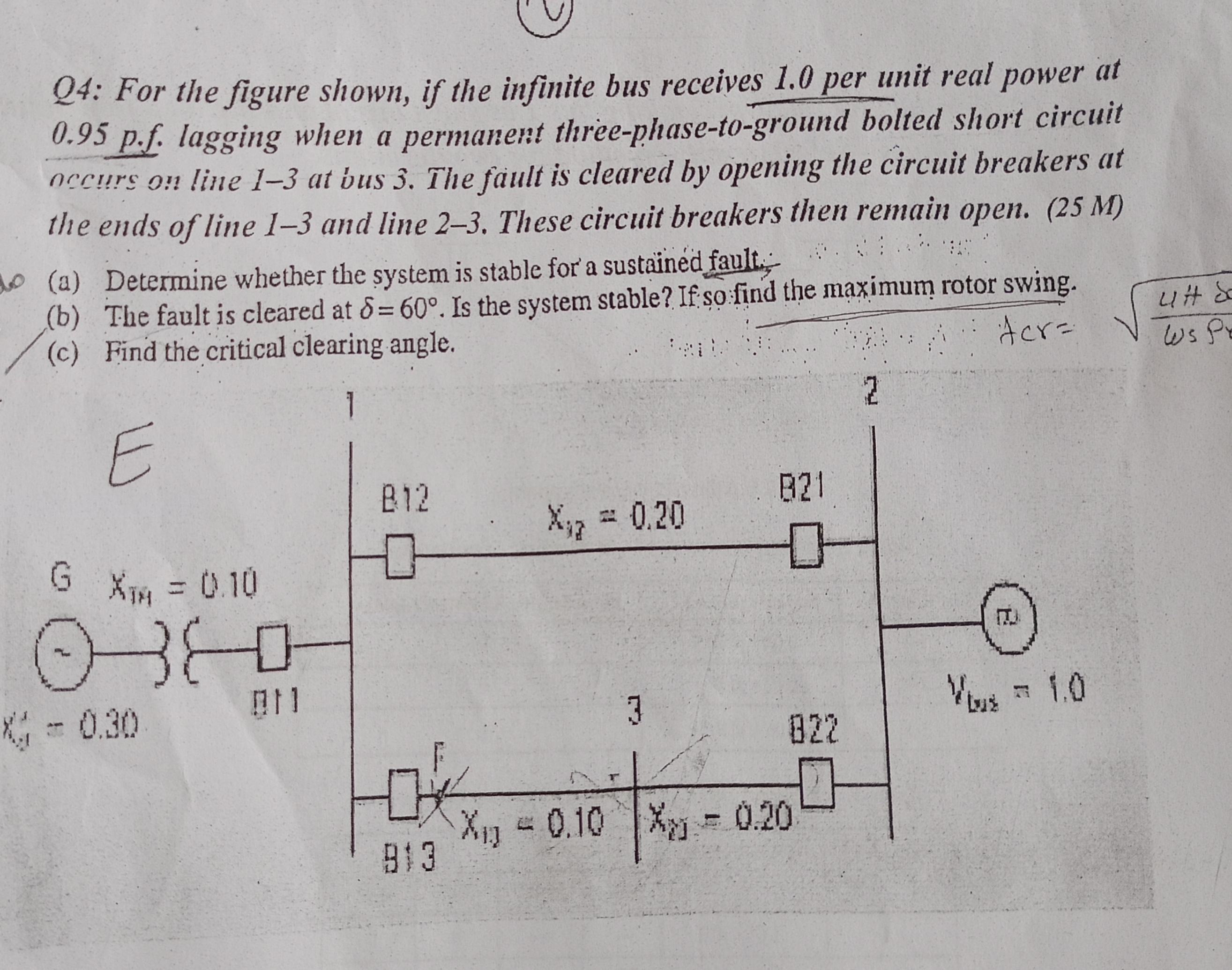 Q 4 : For the figure shown, if the infinite bus