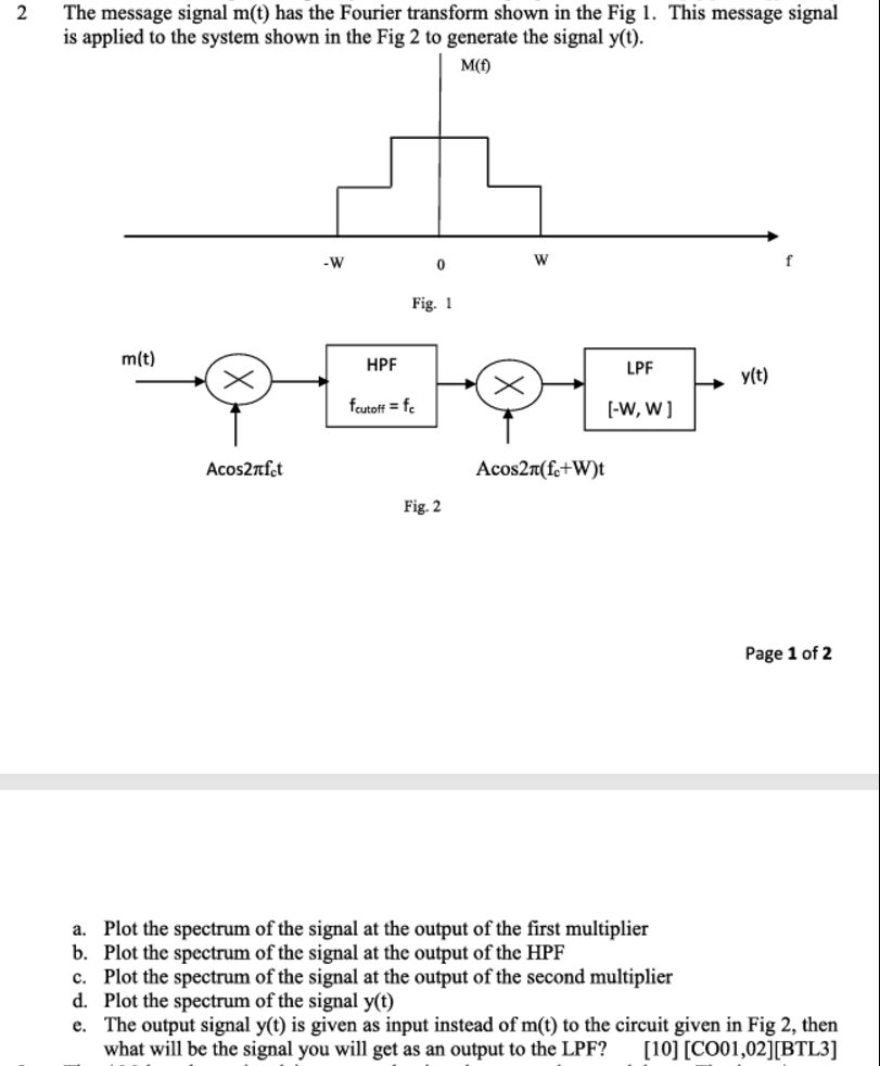 2 The message signal \ ( \ mathrm { m } ( \
