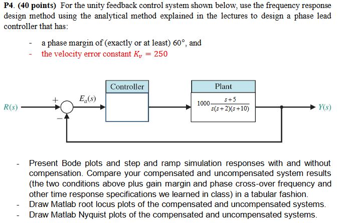 P 4 . ( 4 0 points ) For the unity feedback