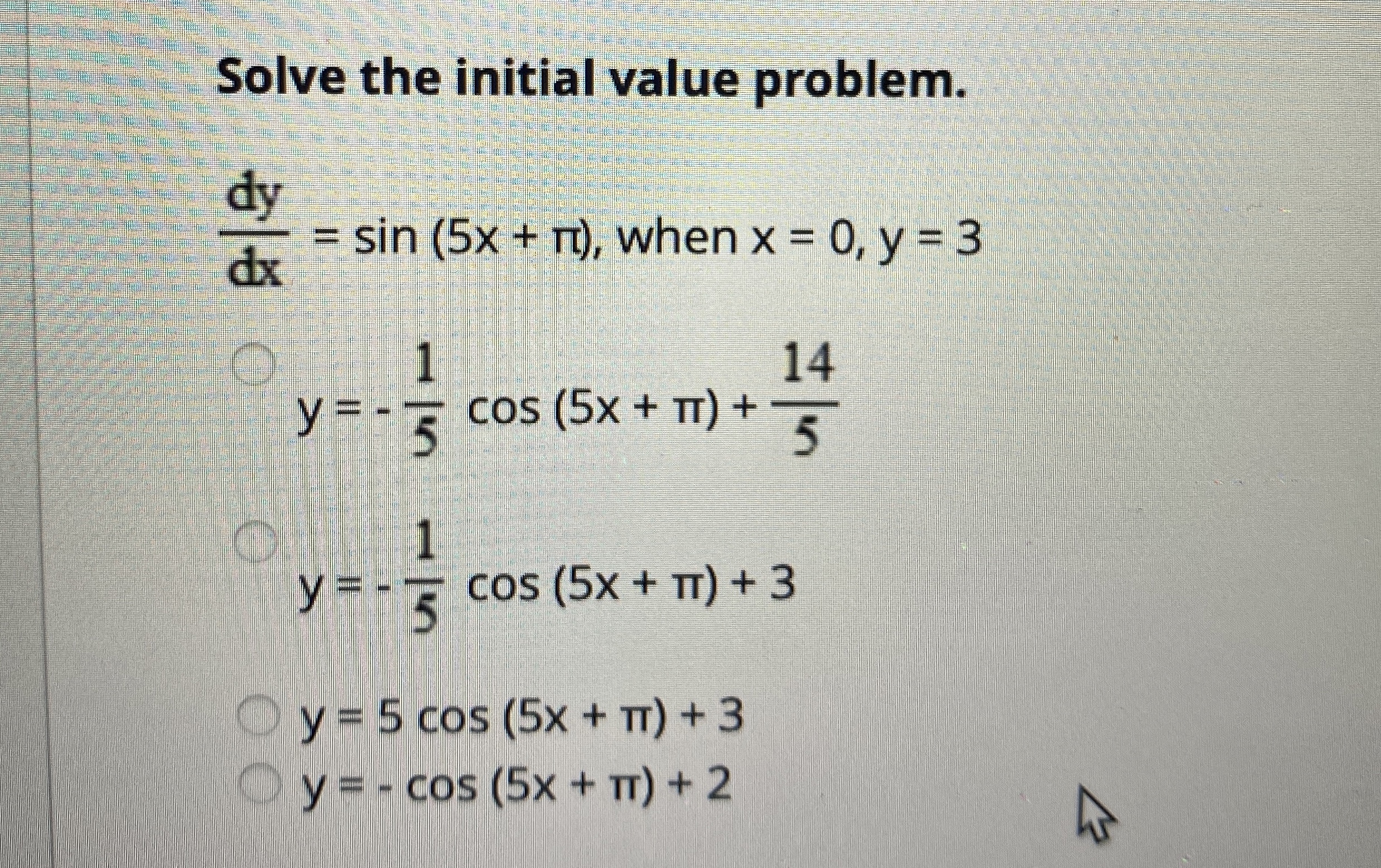 Solve the initial value problem. d y d x = s i n