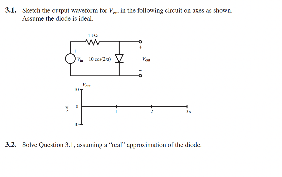 3 . 1 . Sketch the output waveform for \ ( V _ {