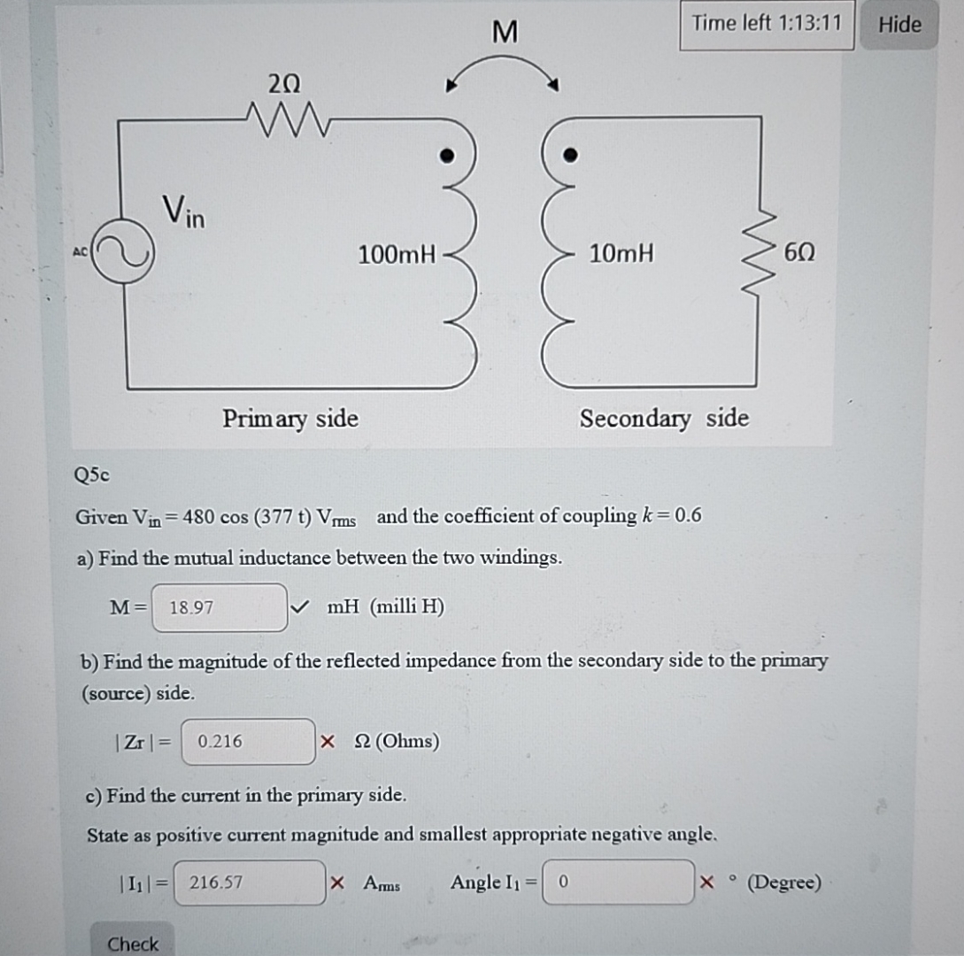 Q 5 c Given V i n = 4 8 0 c o s ( 3 7 7 t ) V m s