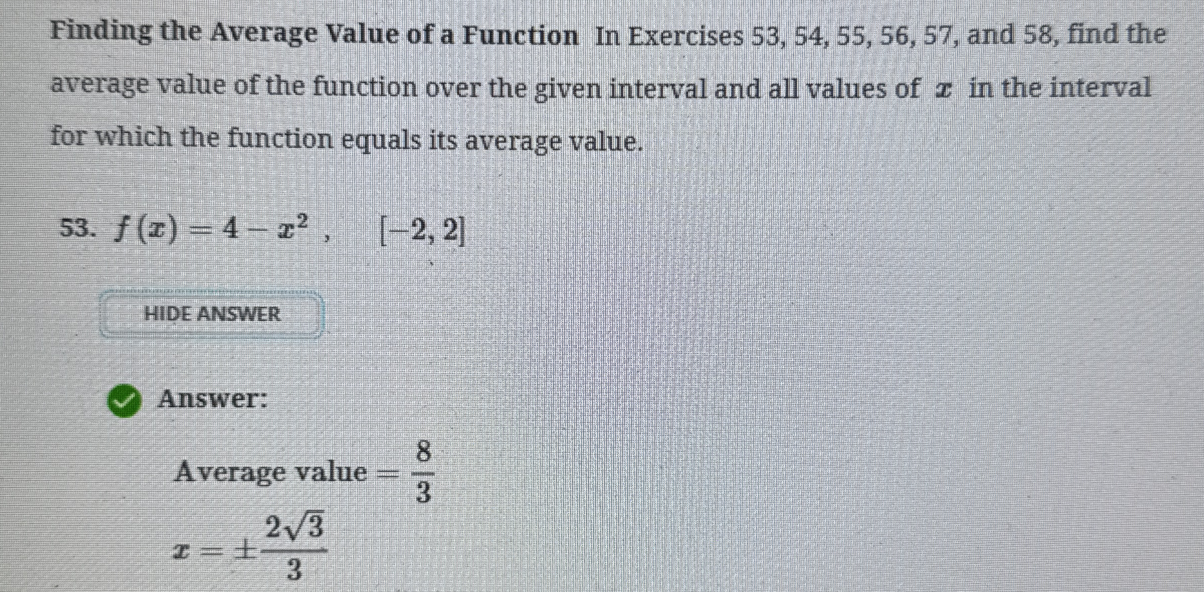 Finding the Average Value of a Function In