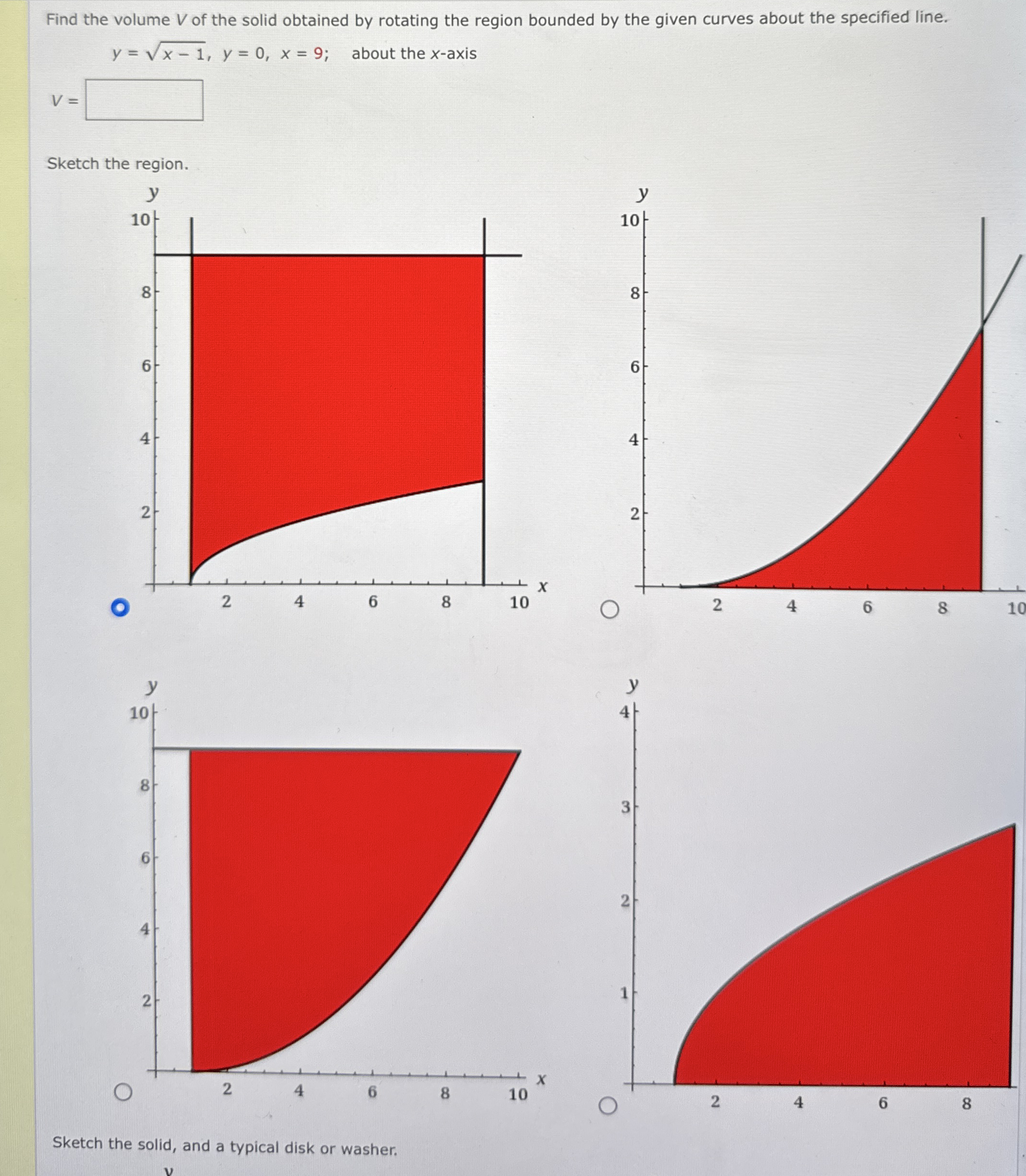 Find the volume V of the solid obtained by
