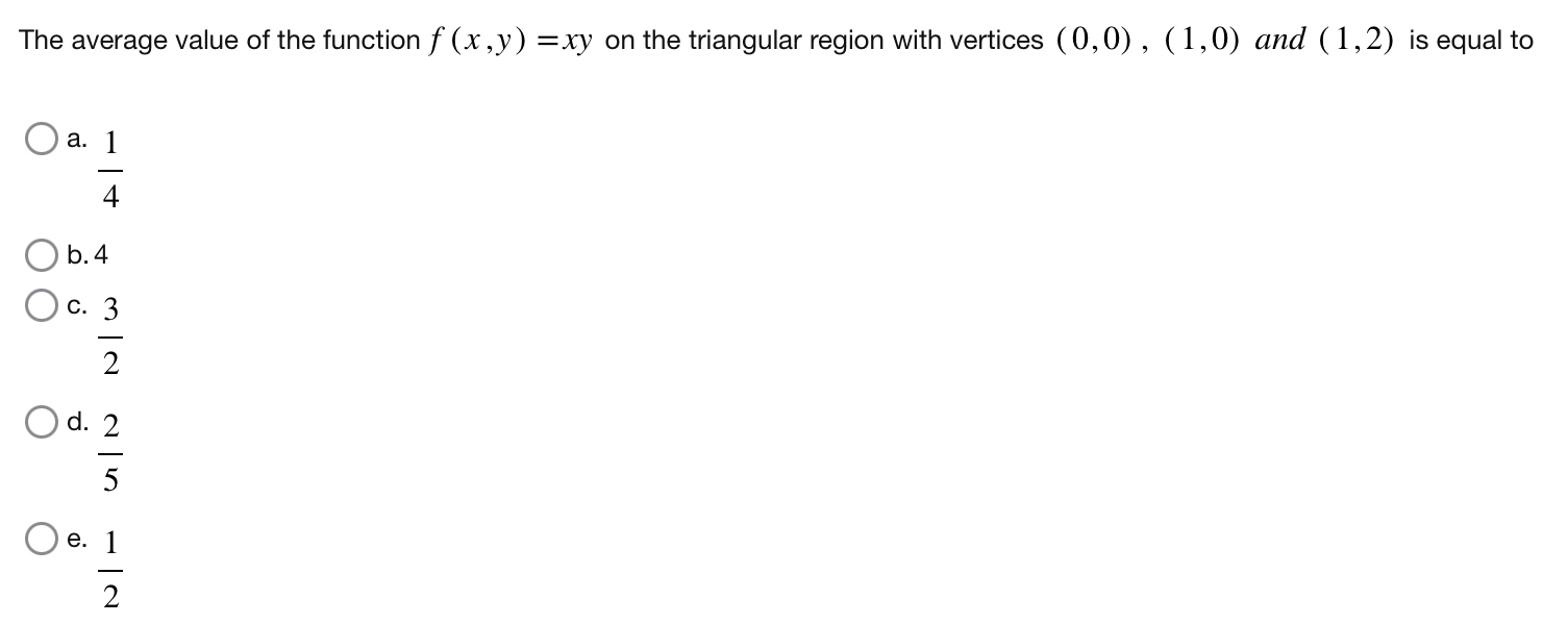 The average value of the function f ( x , y ) = x